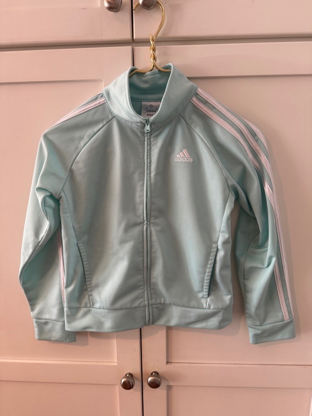 adidas Kids Light Mint Green Track Jacket with White Stripes
